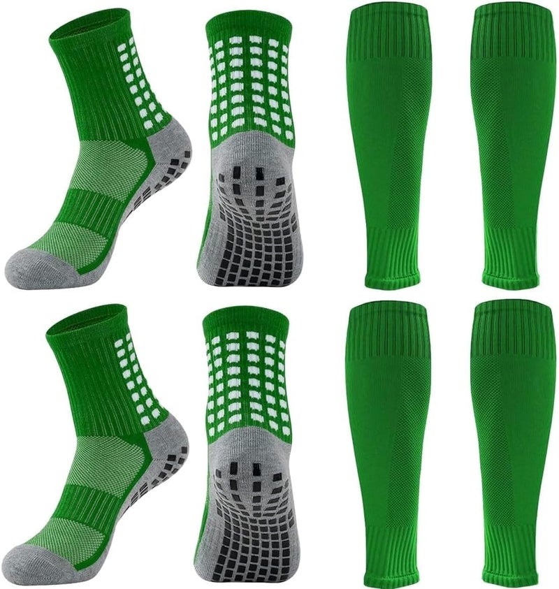 BUKEORE 2 Set Anti-Slip Grip Soccer Socks with Shin Guard Sleeves, Sports Athletic Socks for Men Women - Image 1